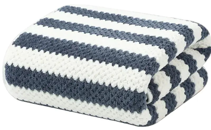 Striped Coral Fleece Ultra Soft Bath Towel(Blue) 1