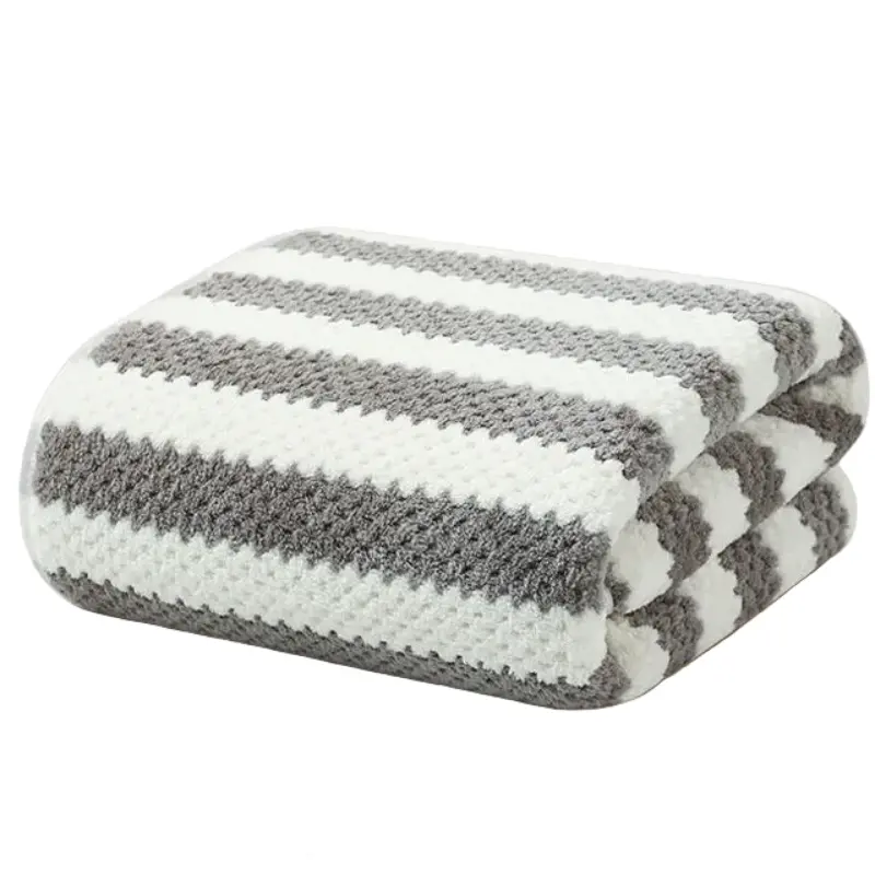 Striped Coral Fleece Ultra Soft Bath Towel(Gray) 1