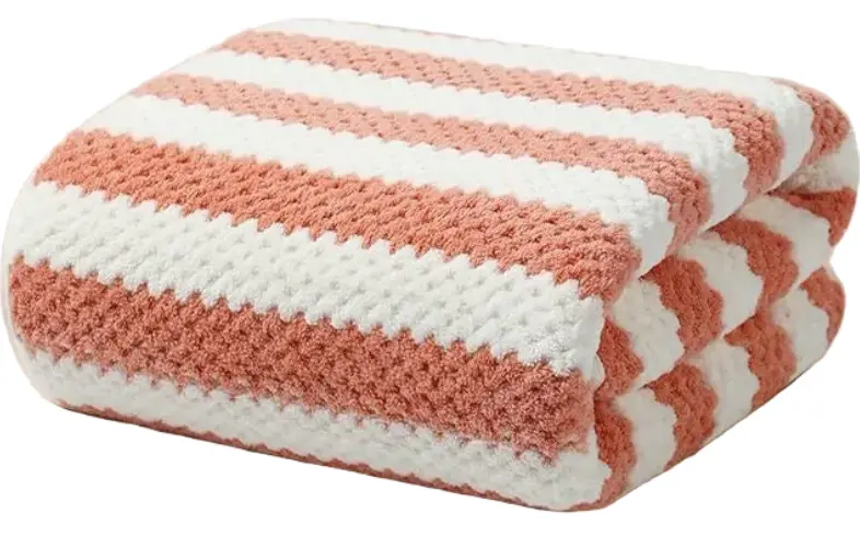 Striped Coral Fleece Ultra Soft Bath Towel(Pink) 1