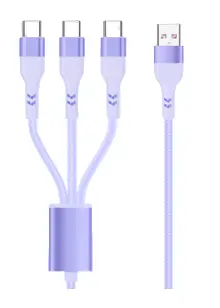 Macaron Series 3-In-1 Fast Charging Data Cable (3 Usb-C Ports)(Purple) 1