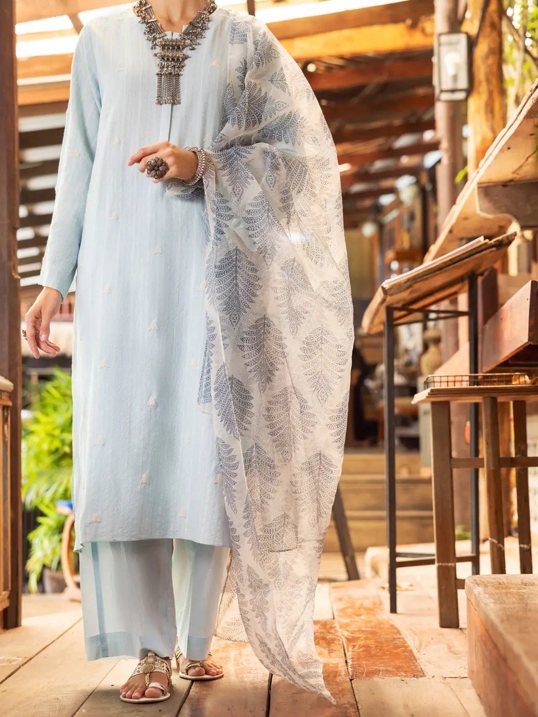 Sky Blue Jacquard 3Pc Unstitched - Alp-3Ps-1765 1