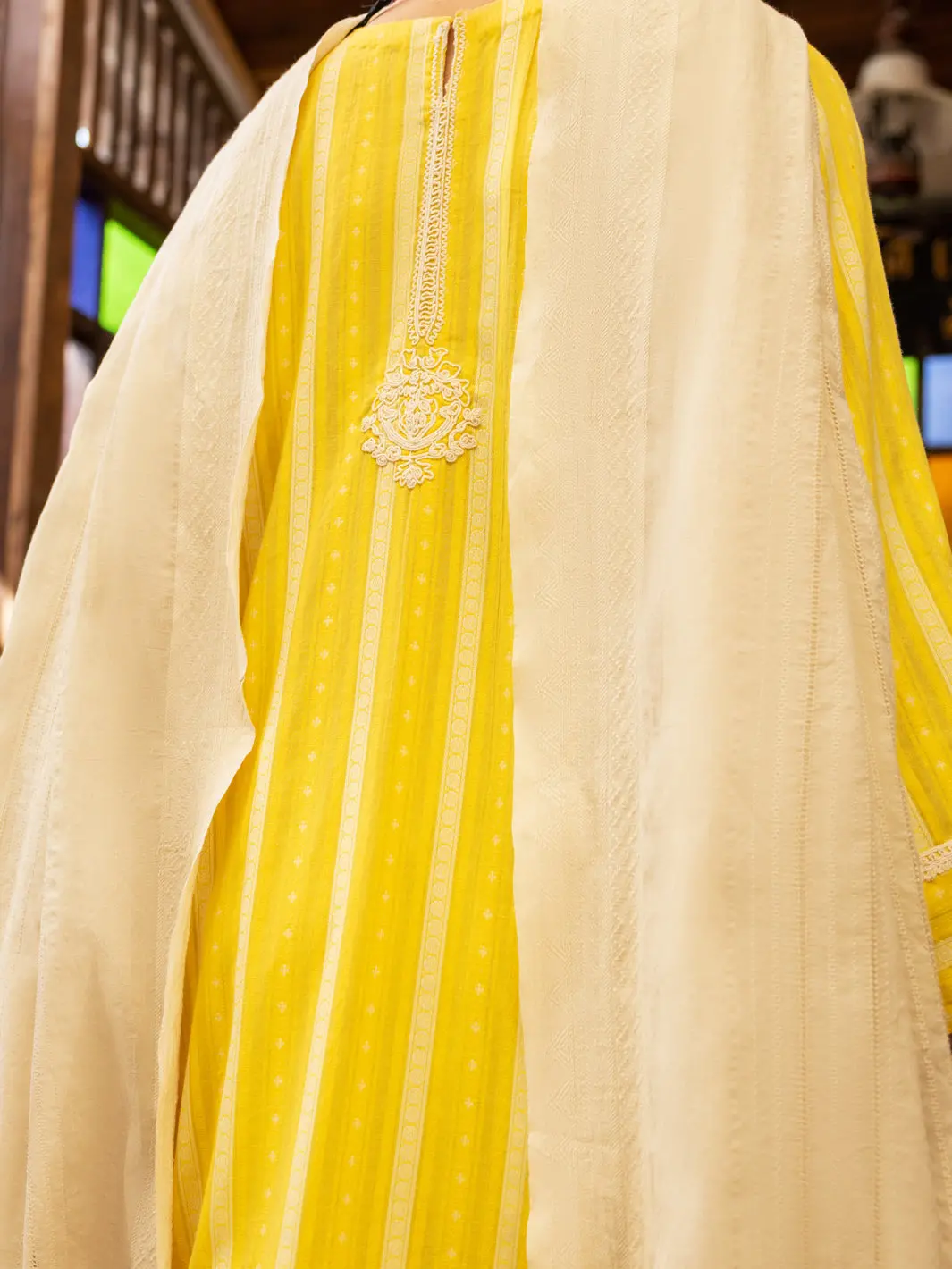 Yellow Yarn-Dyed Jacquard 3Pc Unstitched - Alp-3Ps-1778 2