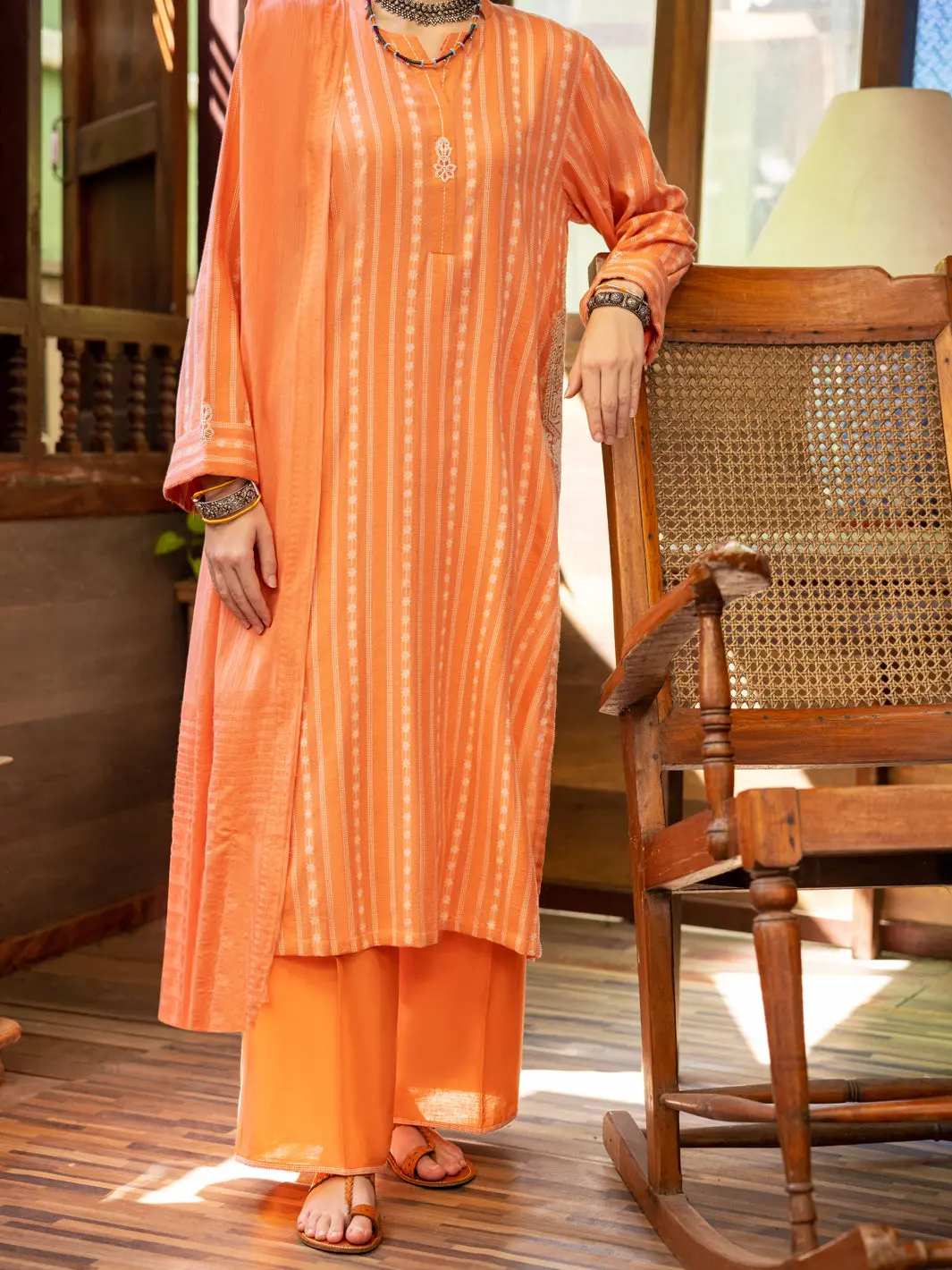 Peach Yarn-Dyed Jacquard 3Pc Unstitched - Alp-3Ps-1779 1