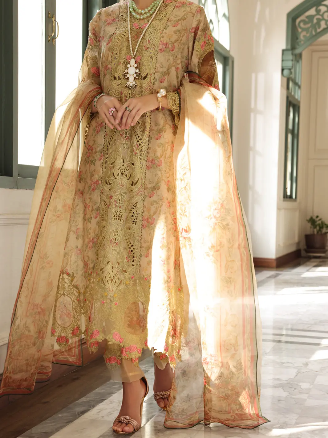 Olive Green Poly-Lawn 3Pc Unstitched - Alp-3Ps-1782 1