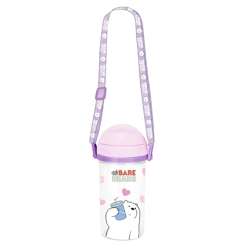 We Bare Bears Collection 5.0 Straw Water Bottle With Shoulder Strap (400Ml)(Ice Bear) 1