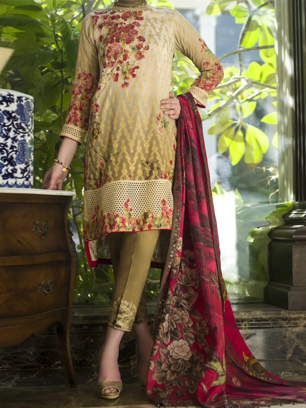 Red Jacquard 3Pc Unstitched - Awp-186 1