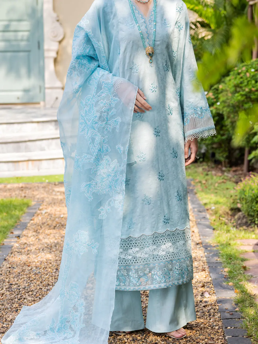 Sky Blue Jacquard 3Pc Unstitched - Alp-3Ps-1865 1