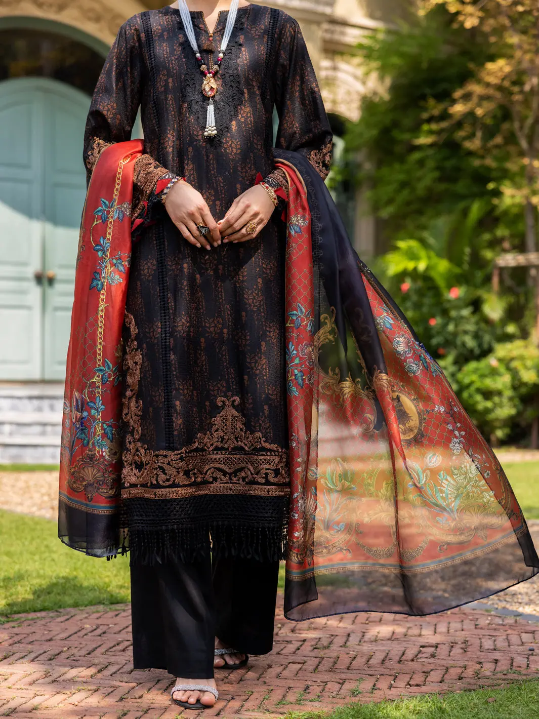 Black Jacquard 3Pc Unstitched - Alp-3Ps-1866 1