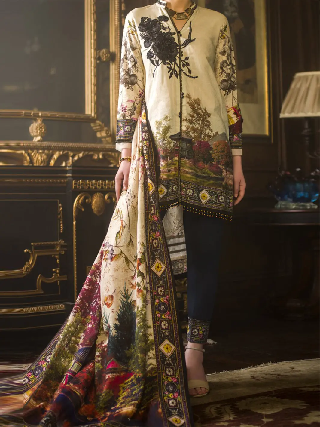 Natural Jacquard 3Pc Stitched - Awp-188 1