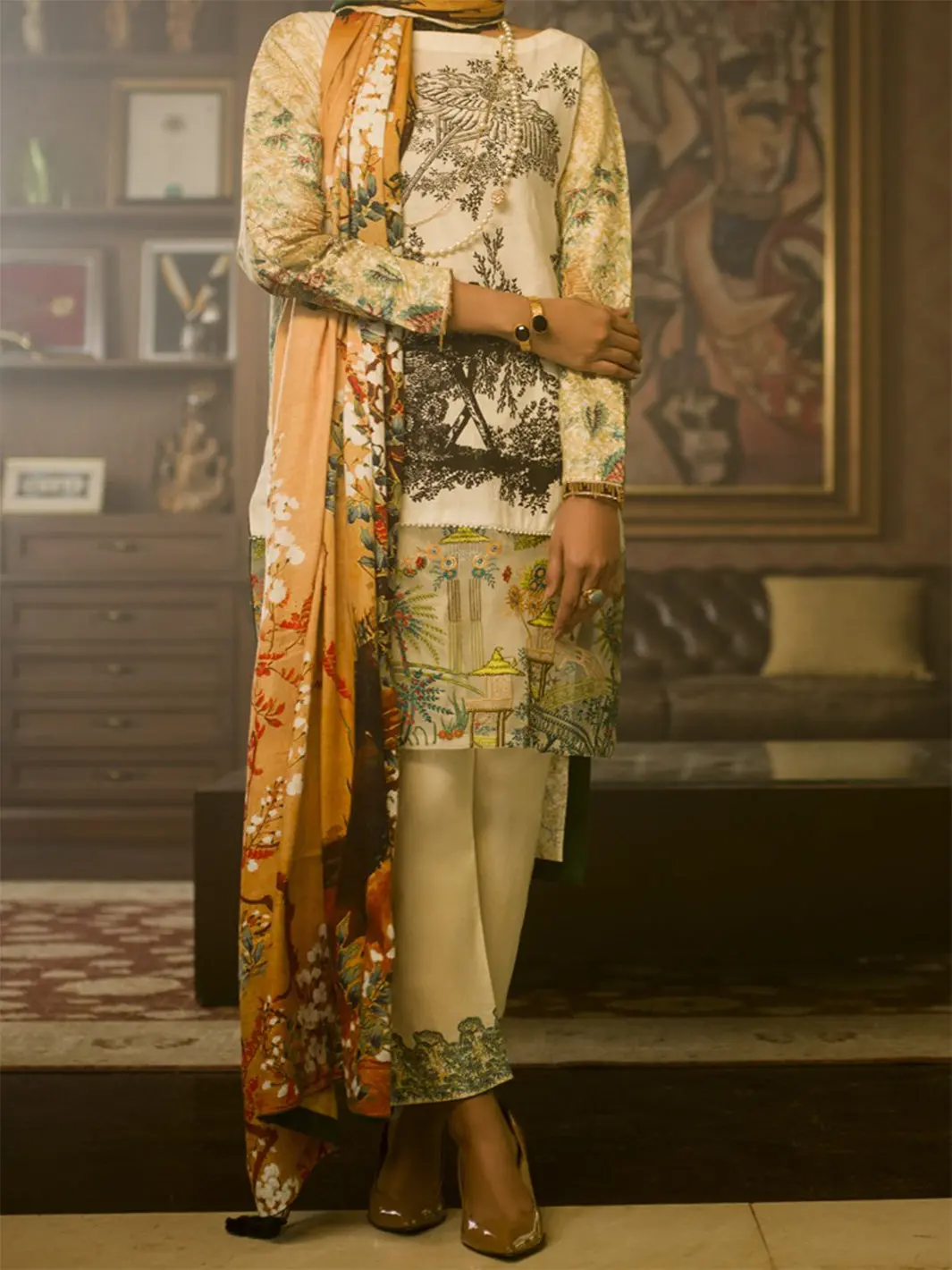 Natural Jacquard 3Pc Stitched - Awp-189 1