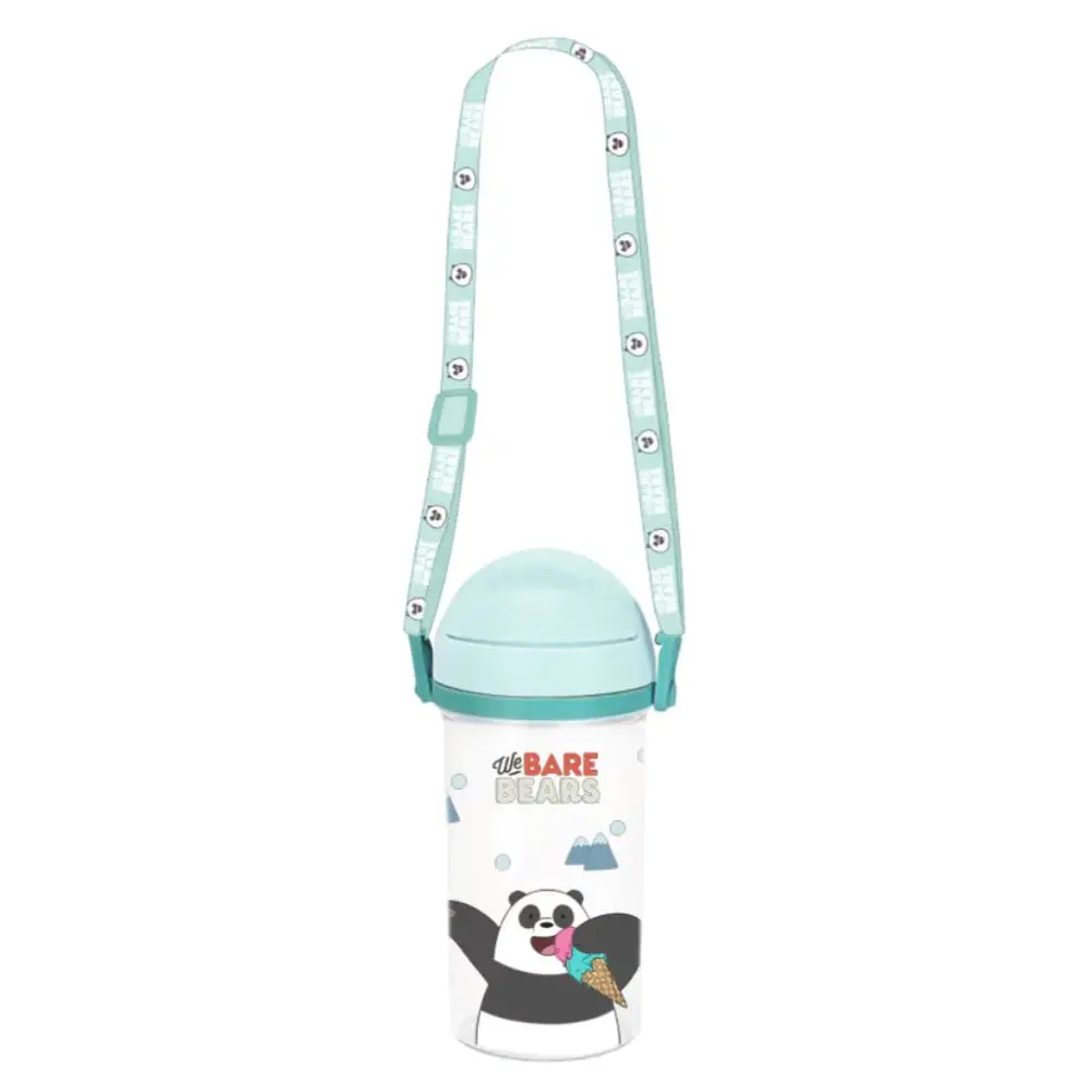 We Bare Bears Collection 5.0 Straw Water Bottle With Shoulder Strap (400Ml)(Panda) 1