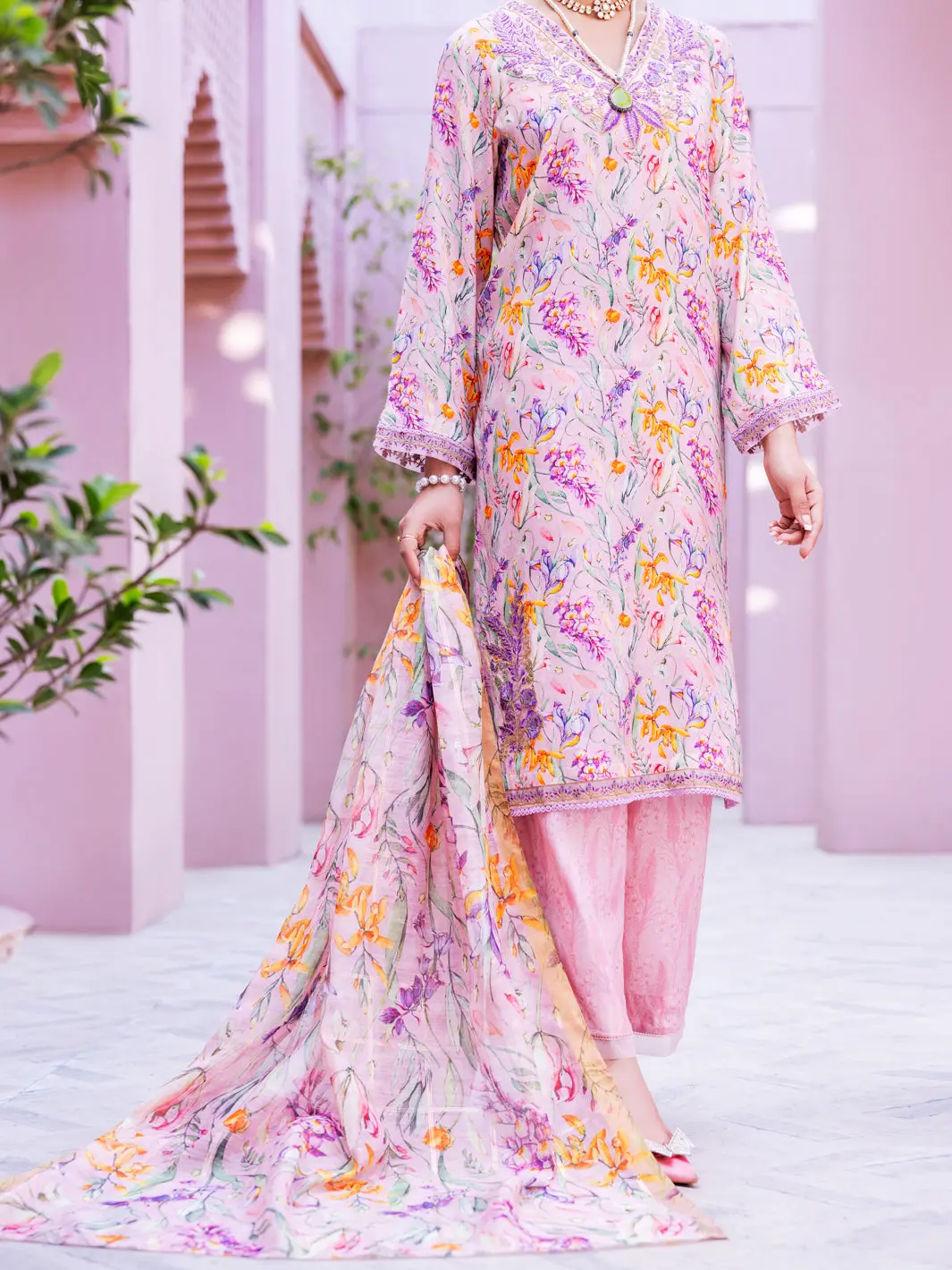Pink Maple Silk 3Pc Unstitched - Alp-3Ps-1909 1