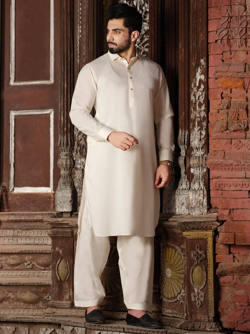 Off White Blended Kameez Shalwar - Alwa-Ks-190 1