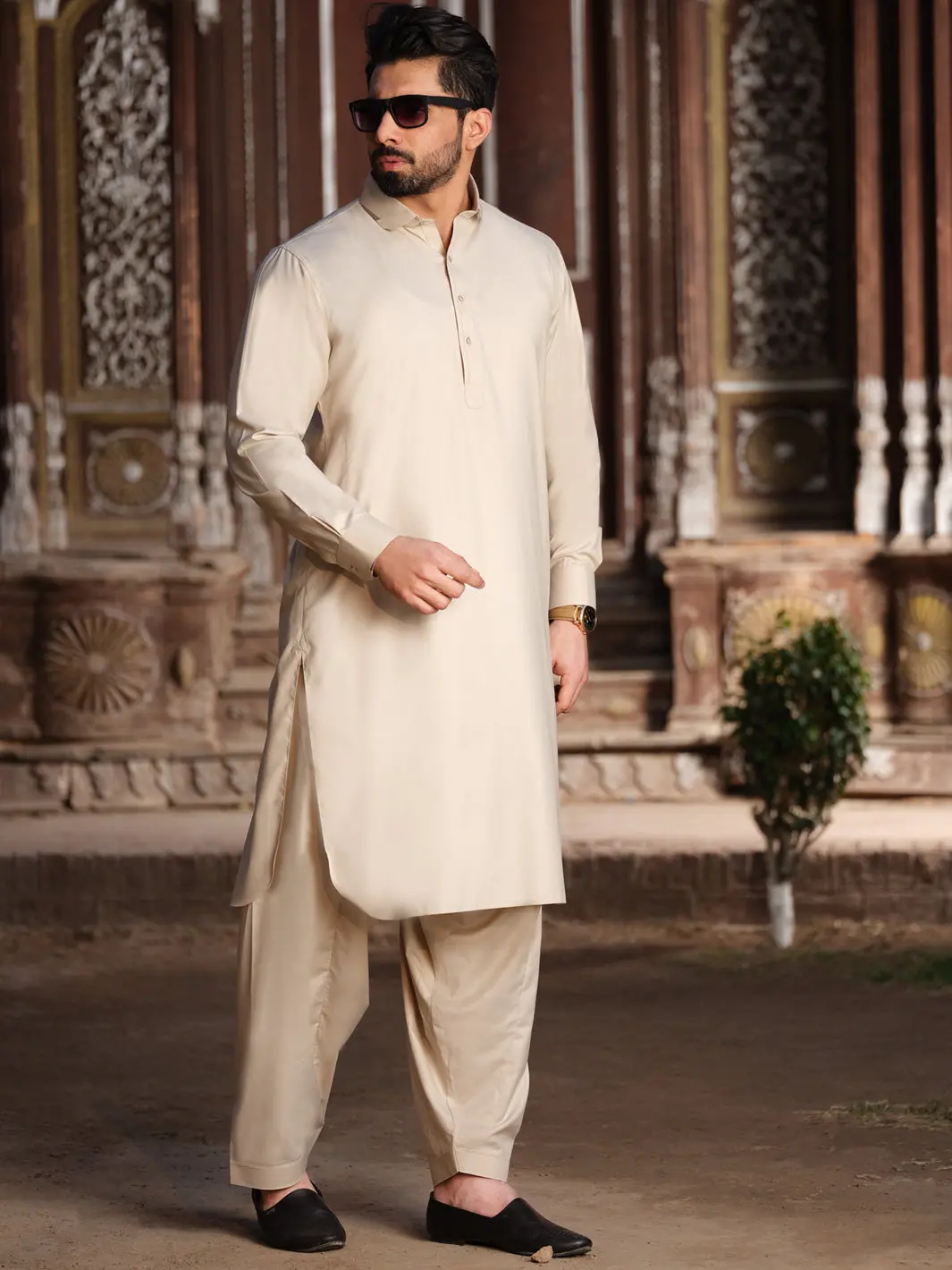 Beige Blended Kameez Shalwar - Alwa-Ks-192 1