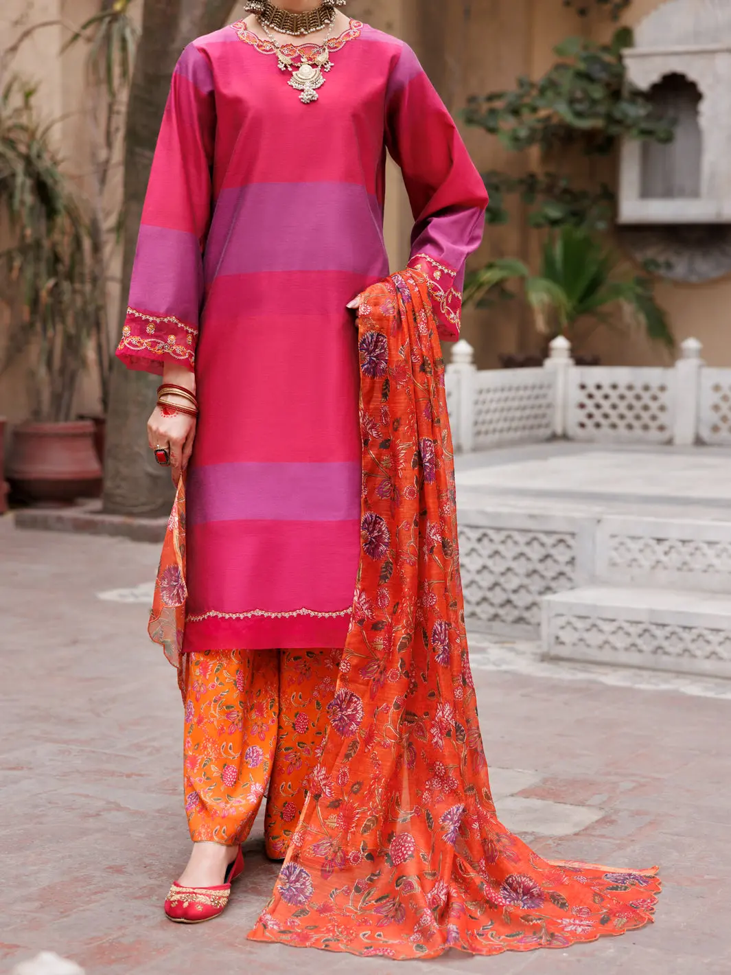 Fuchsia Yarn Dyed 3Pc Unstitched - Alp-3Ps-1933 1