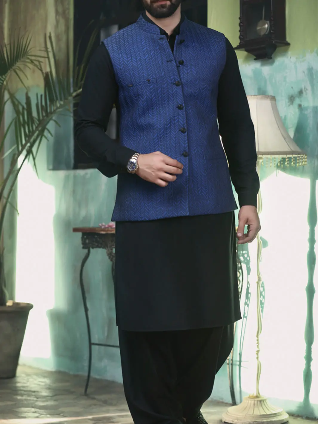 Blue & Black Suiting Waistcoat - Wc-195 1