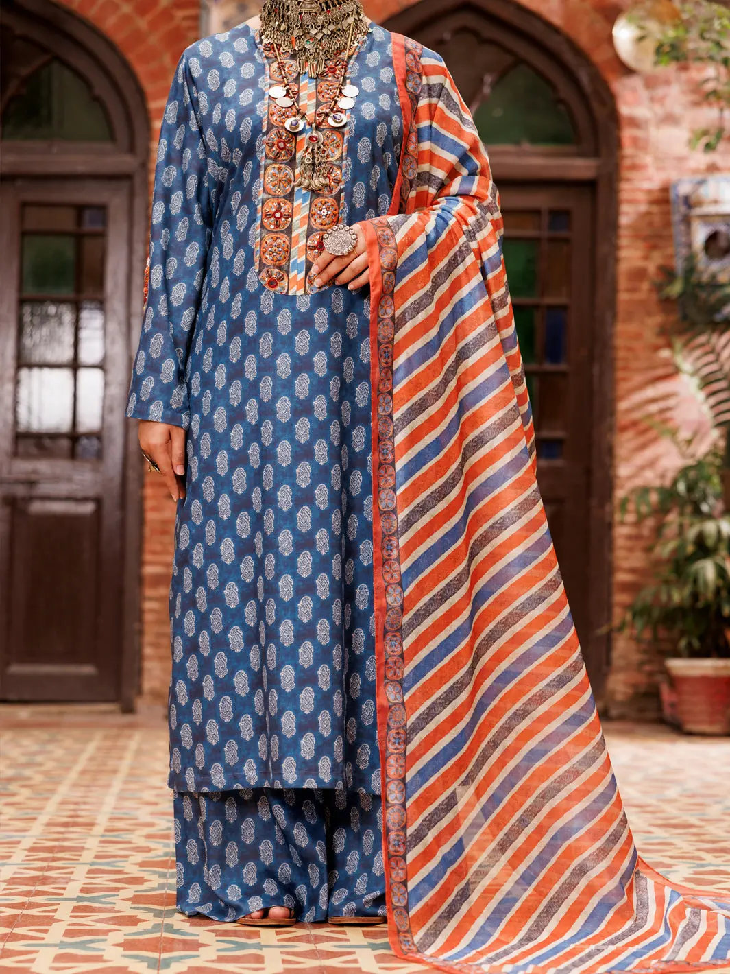 Blue Poly-Lawn 3Pc Unstitched - Alp-3Ps-1956B 1