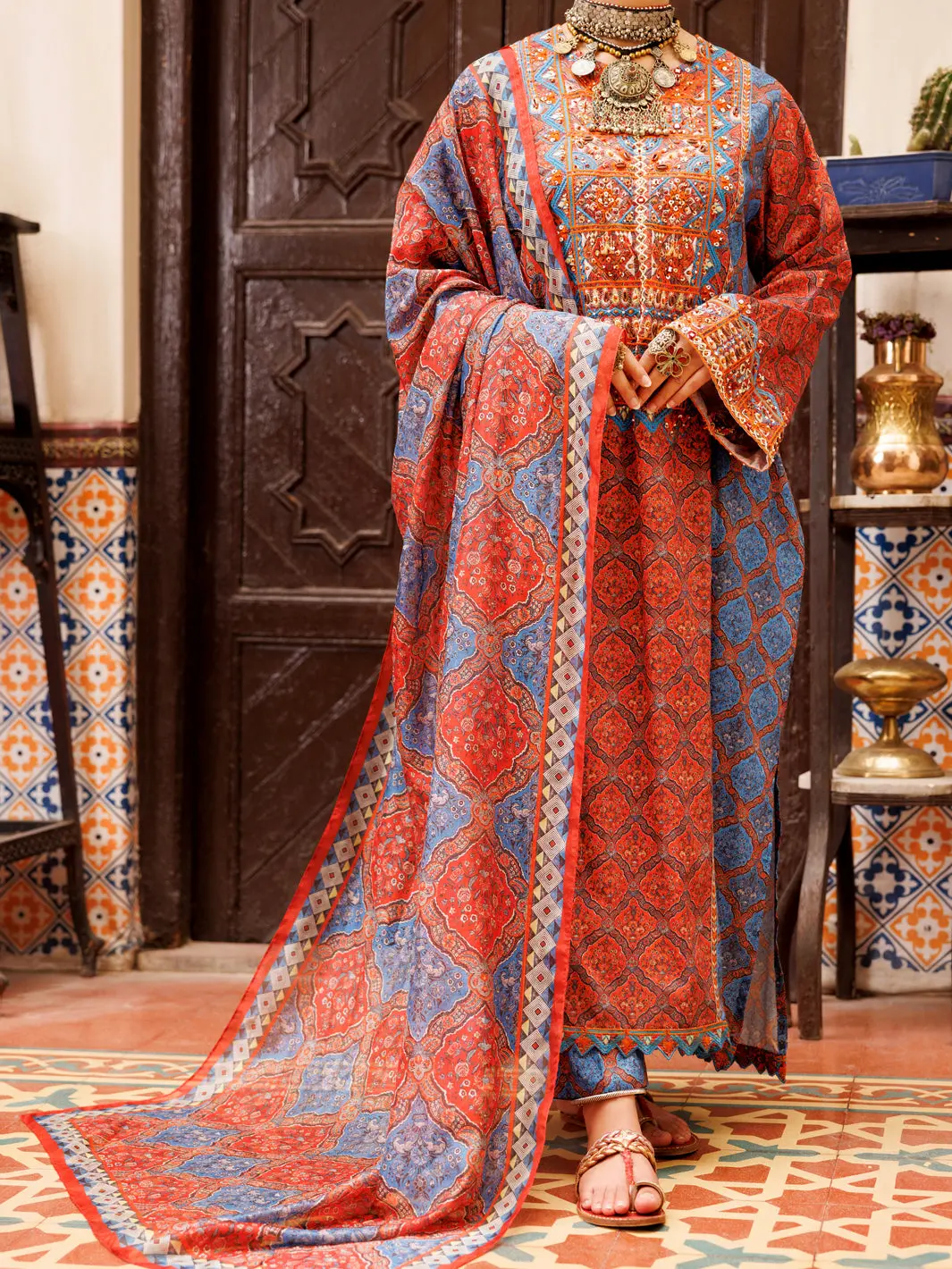 Multicolor Poly-Lawn 3Pc Unstitched - Alp-3Ps-1958A 1