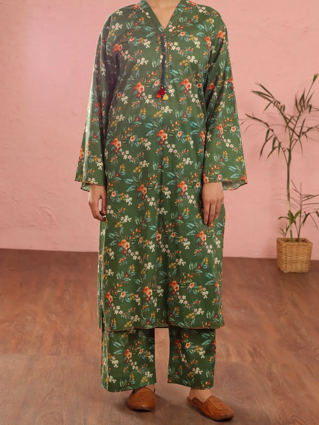 Dark Green Cambric 2Pc Unstitched - Alp-2Ps-1966 1