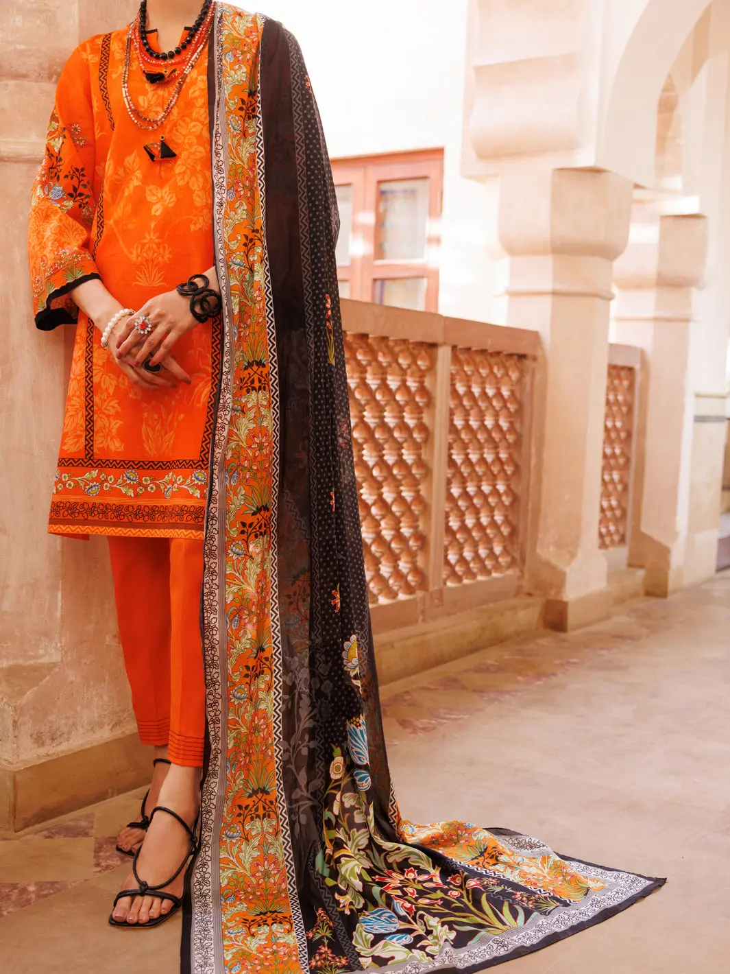 Orange Lawn 3Pc Stitched - Alp-3Ps-1973 1