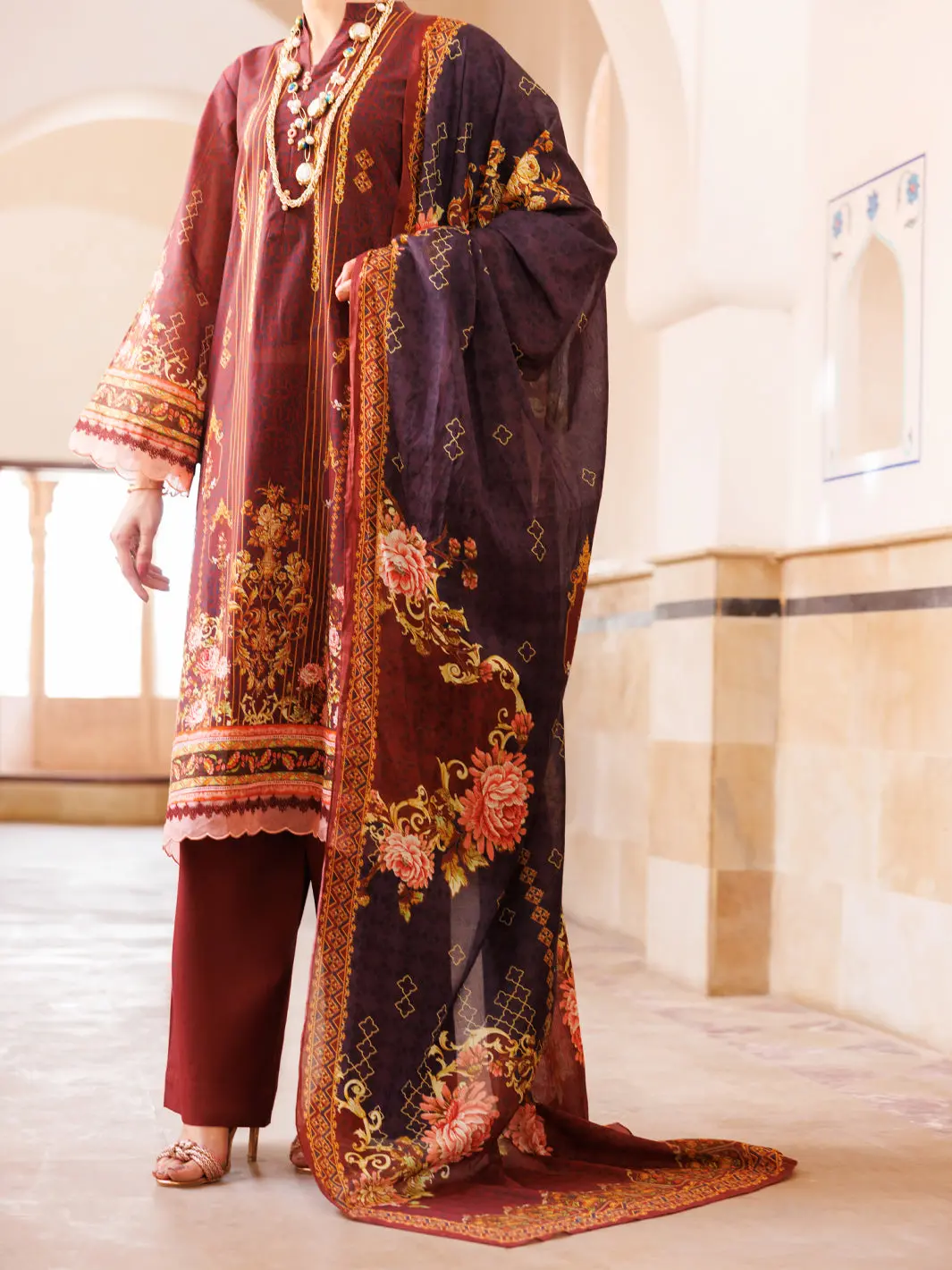 Maroon Lawn 3Pc Stitched - Alp-3Ps-1976 1