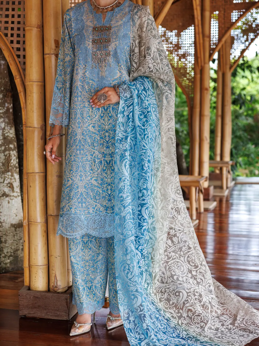 Ice Blue Lawn 3Pc Unstitched - Alp-3Ps-1989 1