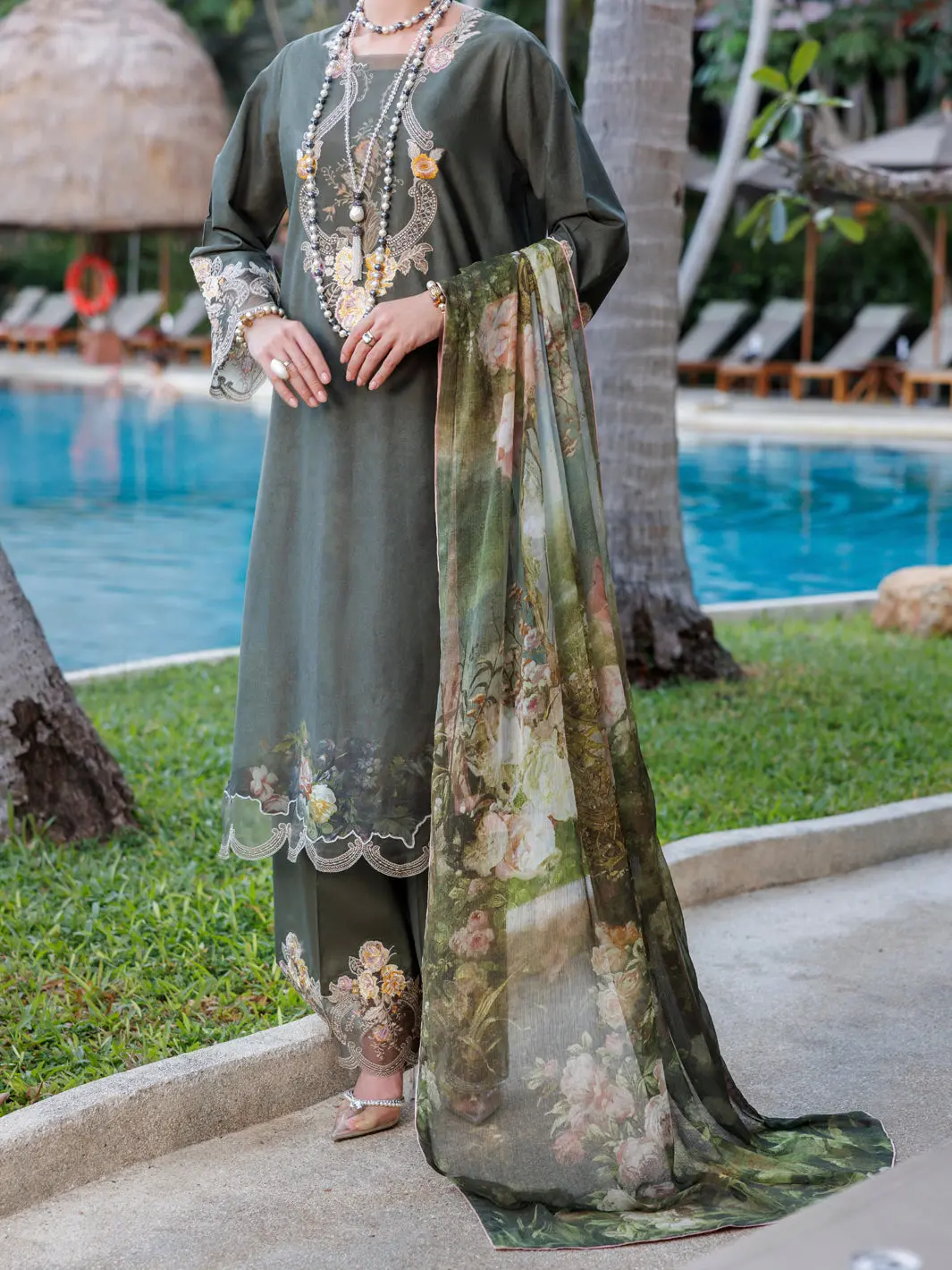 Mehndi Green Lawn 3Pc Stitched - Alp-3Ps-1993 1