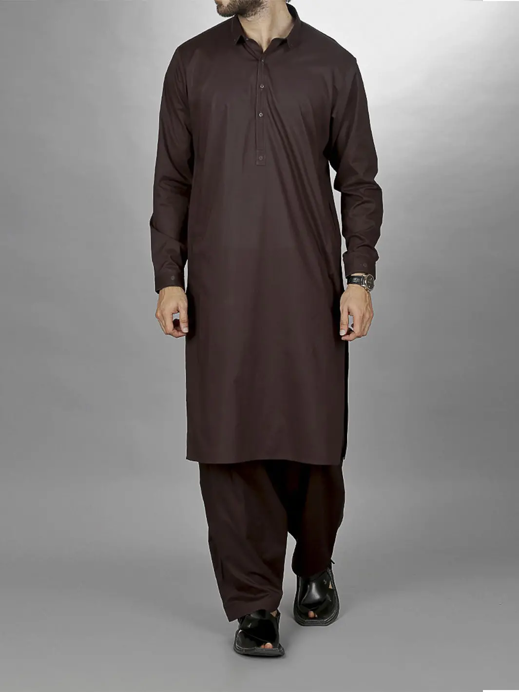 Chocolate Brown Kameez Shalwar - Al-Ks-2131 1