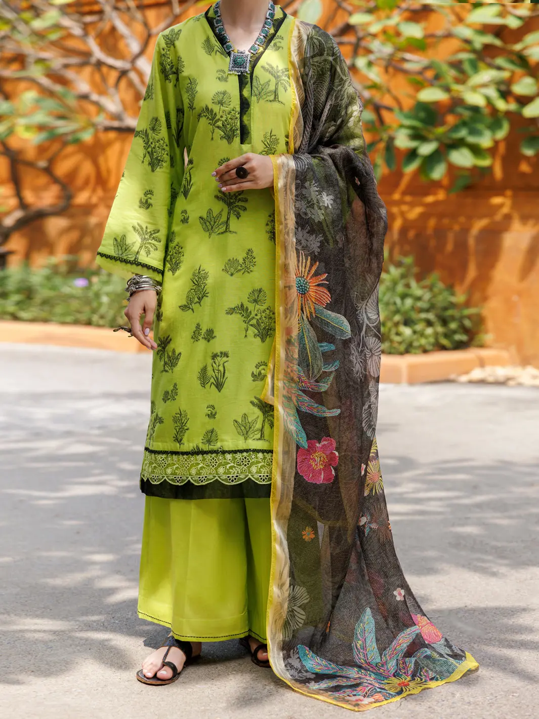 Lime Green Jacquard 3Pc Unstitched - Alp-3Ps-2010 1
