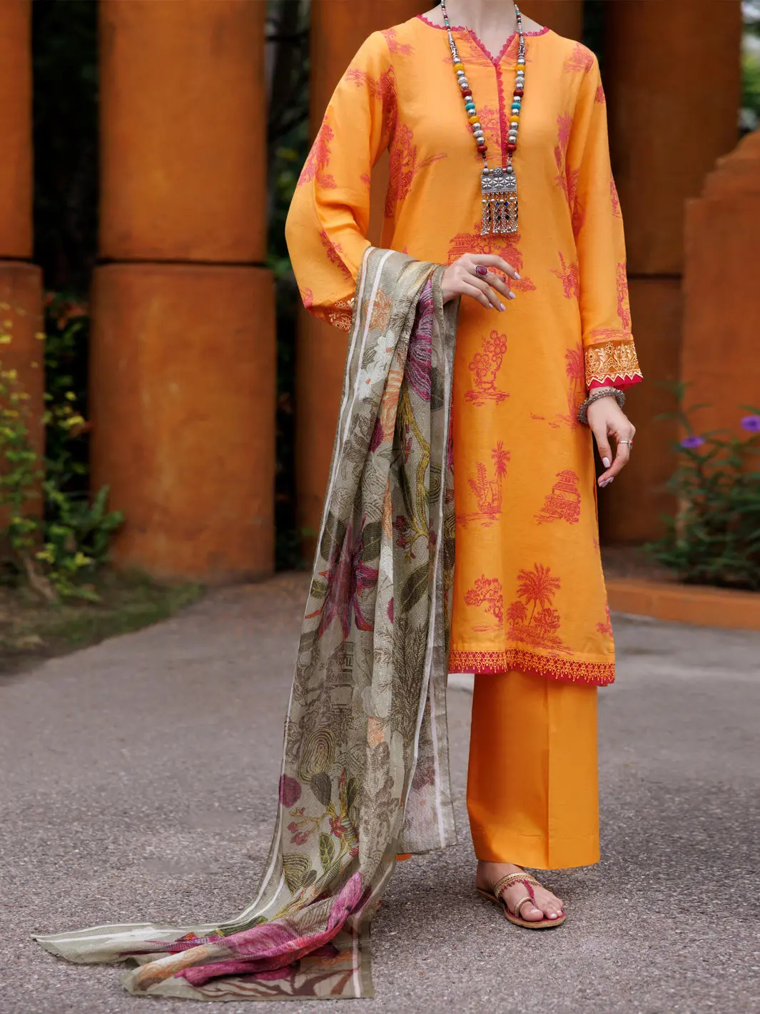 Mustard Jacquard 3Pc Unstitched - Alp-3Ps-2012 1
