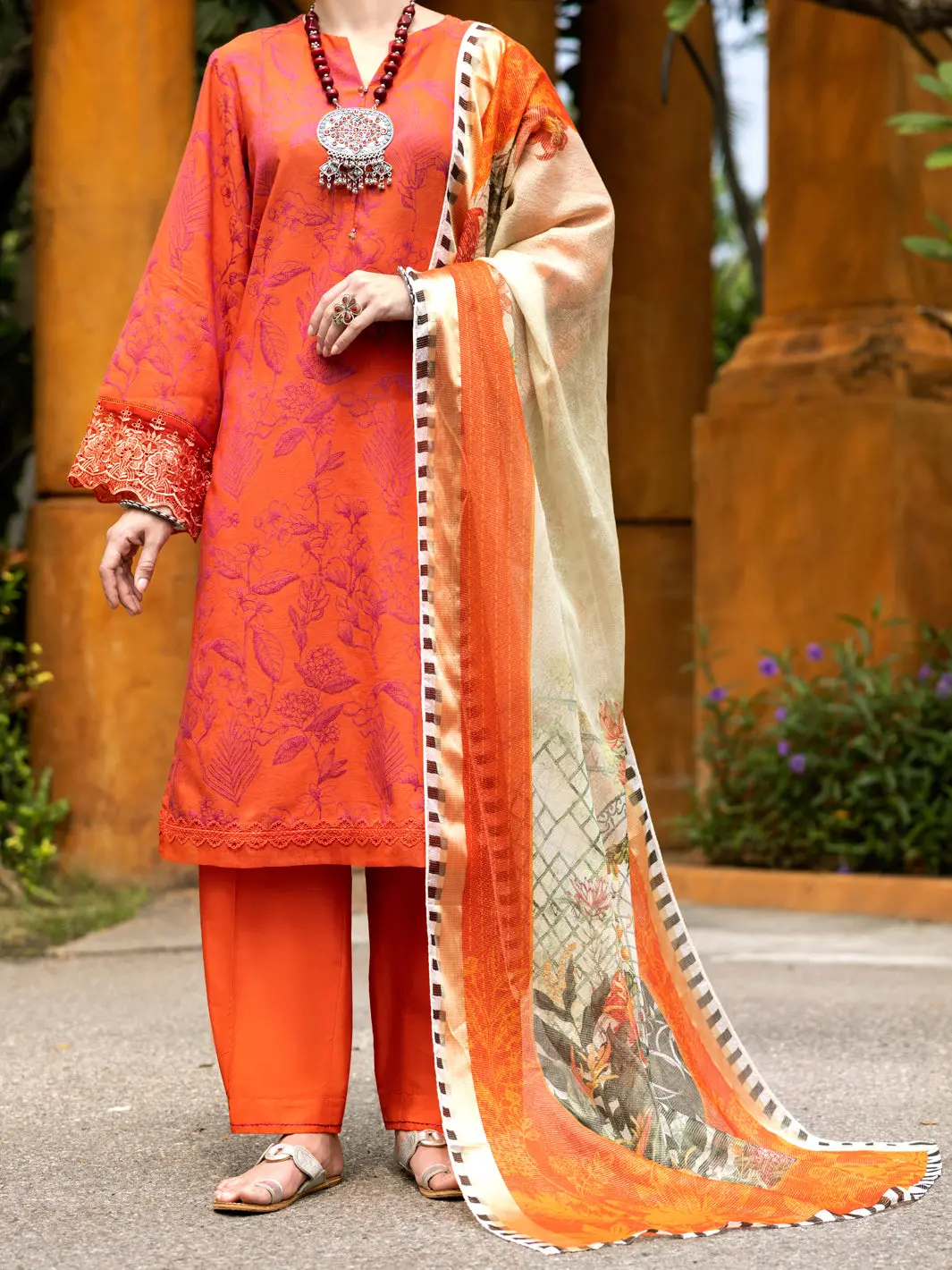 Orange Jacquard 3Pc Unstitched - Alp-3Ps-2014 1