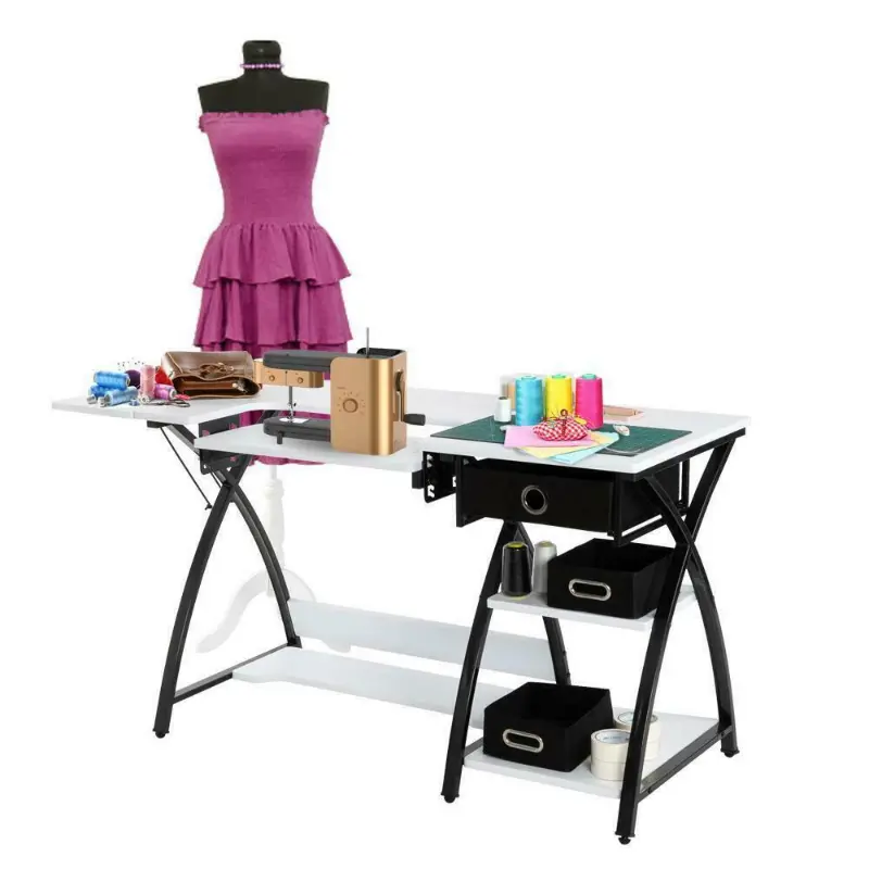 Large Portable Folding Sewing Machine Craft Table With Storage 1