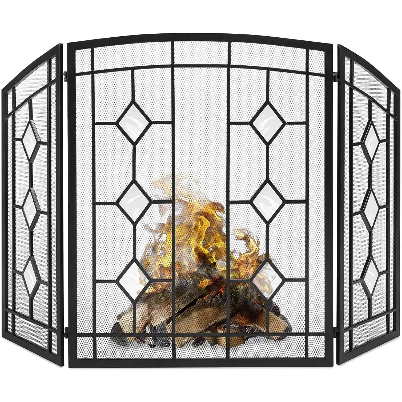 Modern Decorative Black Fireplace Screen Door 3 Panel 1