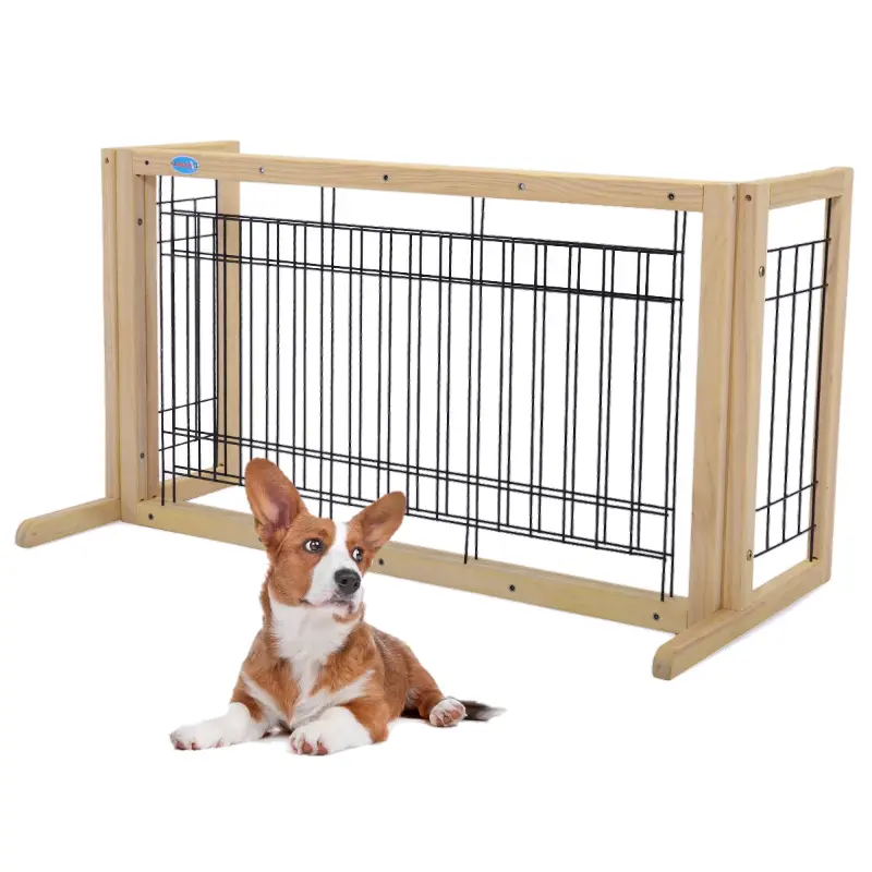 Solid Wood Indoor Freestanding Adjustable Pet Gate 21" 1