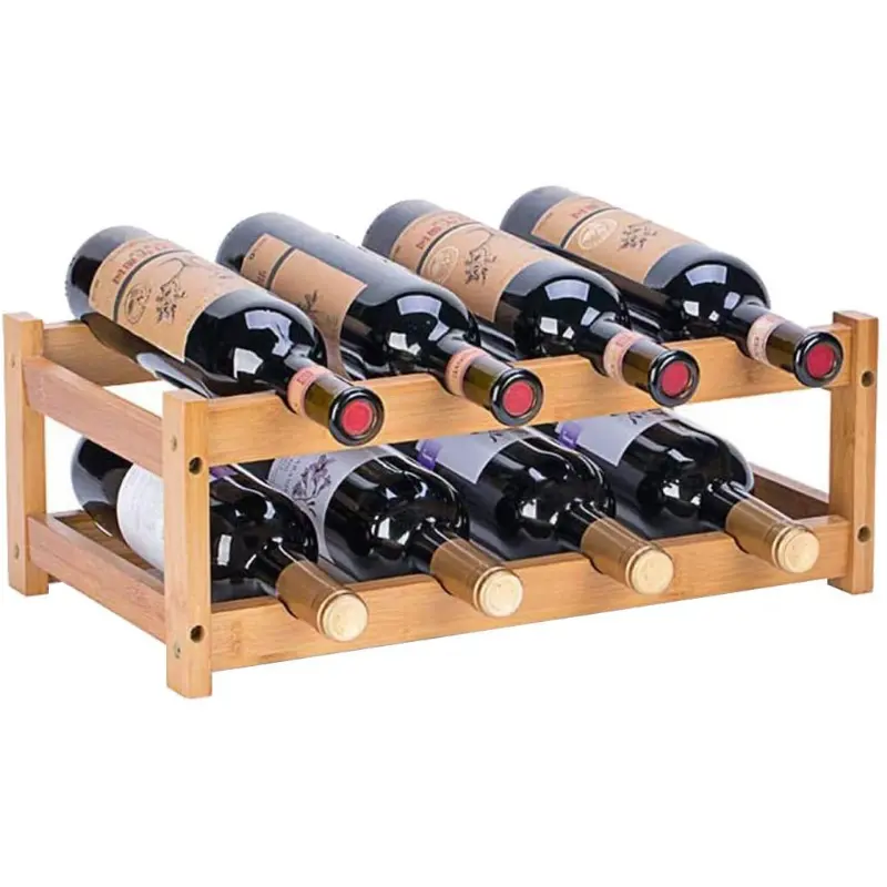 Natural Free Standing Bamboo Countertop Wine Bottle Storage Rack 1