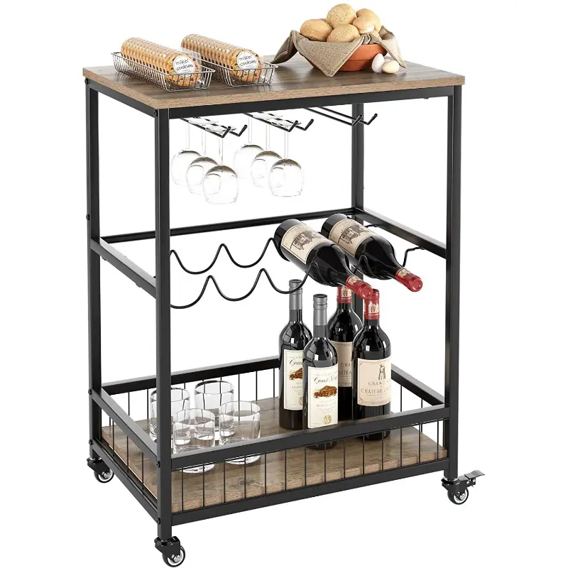 Modern Rolling Black Home Serving Wine Bar Cart 1
