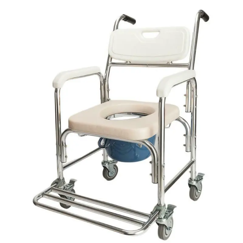 Portable Rolling Bedside Commode Shower Chair With Wheels 1