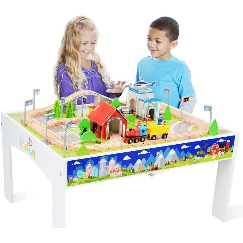 Kids Large Complete Wooden Train Set Table 1