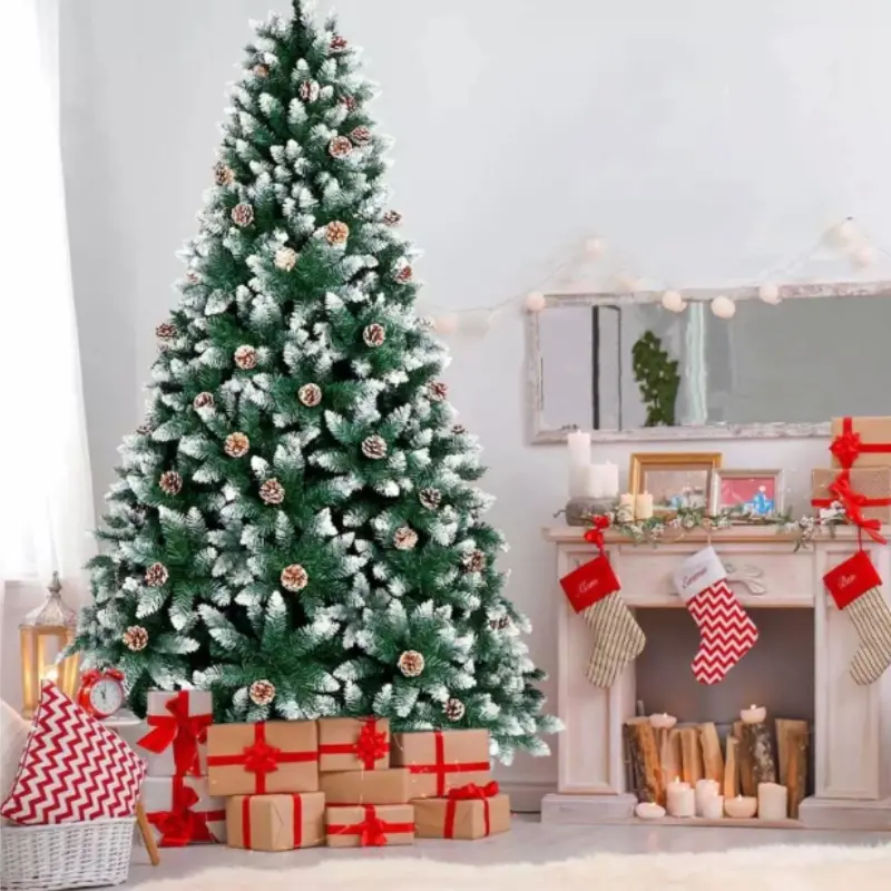 Artificial Decorated Pre Lit 7 Ft Christmas Tree With Pine Cones 1