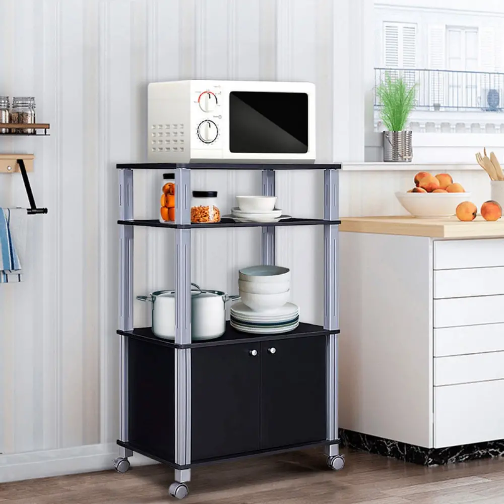 Modern Kitchen Wooden Bakers Rack With Storage Drawers 1