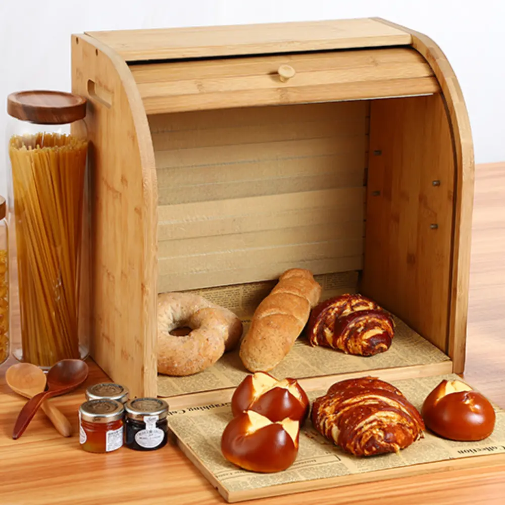 Large Modern Countertop Wooden Bread Storage Box 1