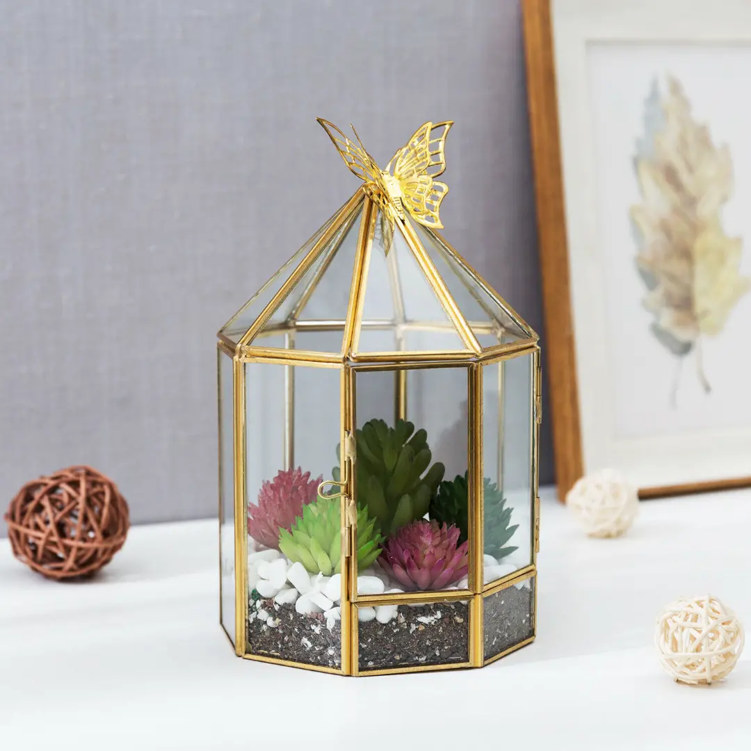 Hexagonal Closed Indoor Glass Plant Standing Terrarium 1