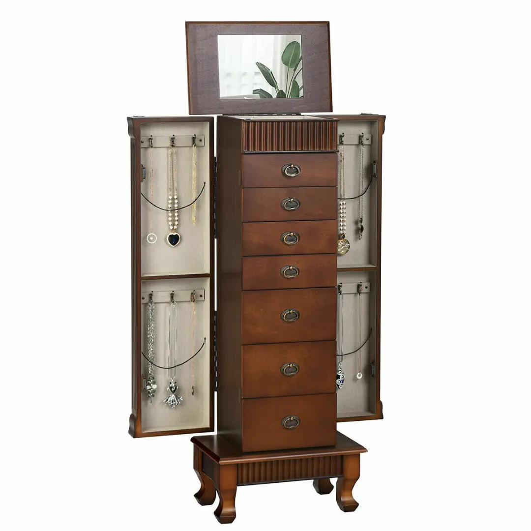 Large Free Standing Modern Wooden Jewelry Armoire Cabinet Box 1
