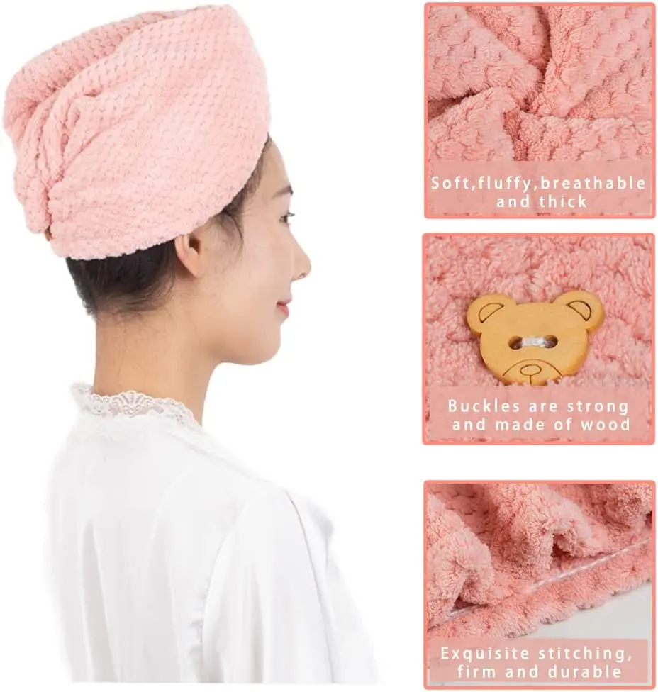 Patterned Absorbent Thick Hair Drying Cap(Pink) 1