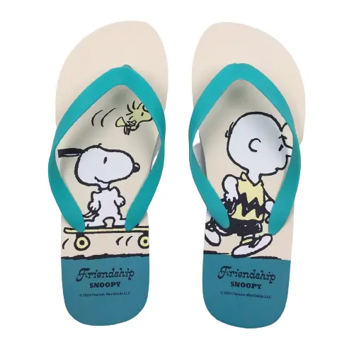 (Beige,41-42) Snoopy Summer Travel Collection Men's Flip-Flops 1