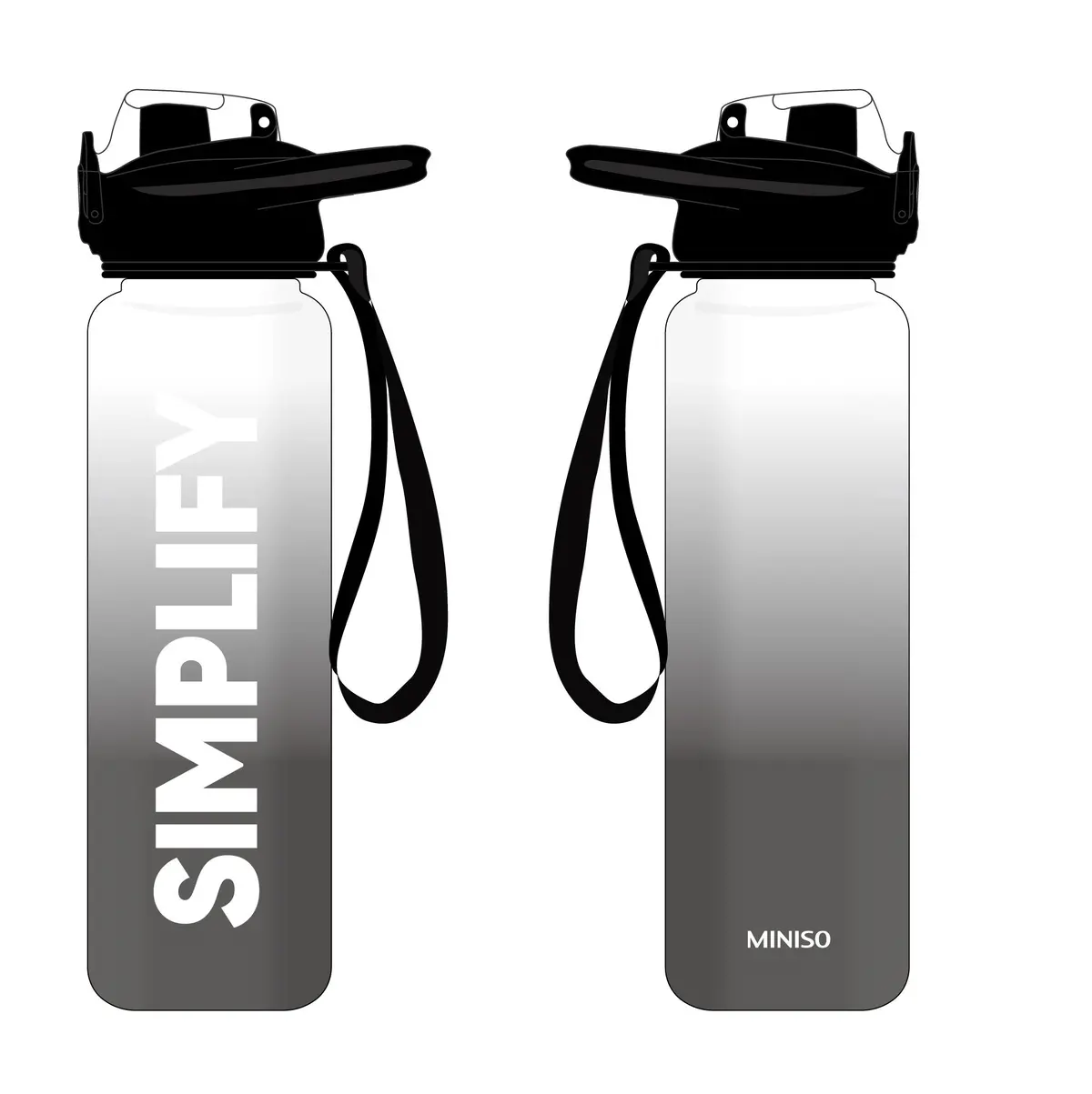 Gradient Plastic Bottle With One-Touch  Flip Top Lid (1000Ml, Black & White) 1
