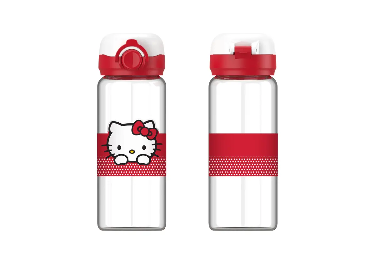 Hello Kitty Apple Collection Glass Bottle With One-Touch Flip Top Lid (410Ml) 1
