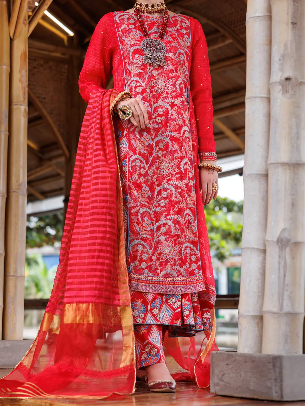 Red Maple Silk 3Pc Unstitched - Alp-3Ps-2025 1
