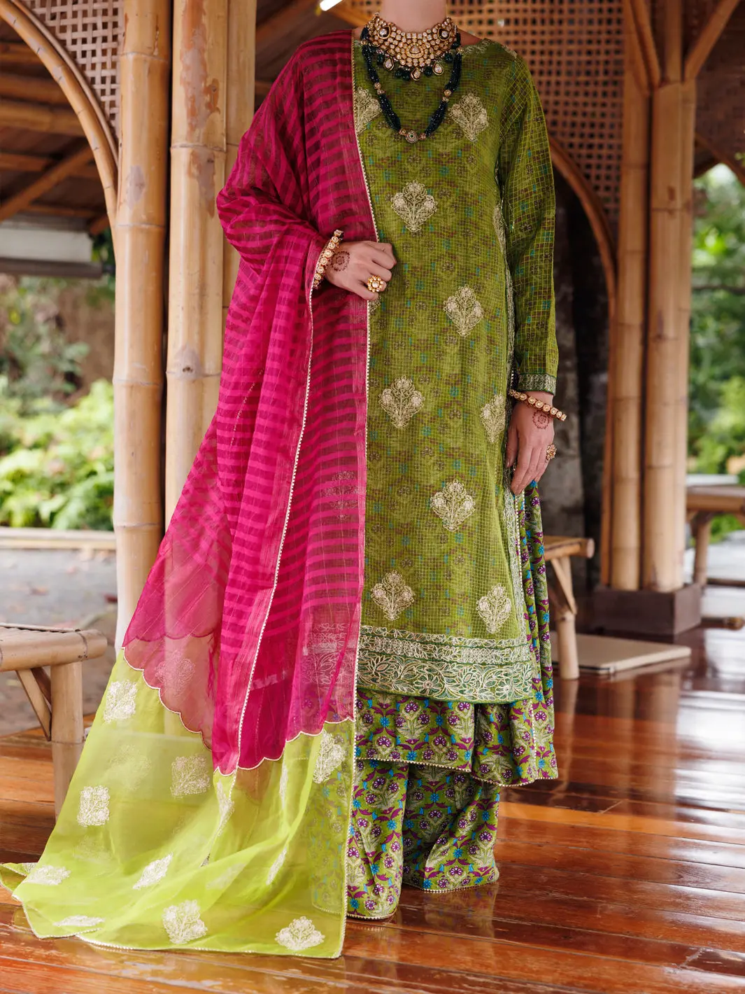 Green Maple Silk 3Pc Unstitched - Alp-3Ps-2026 1