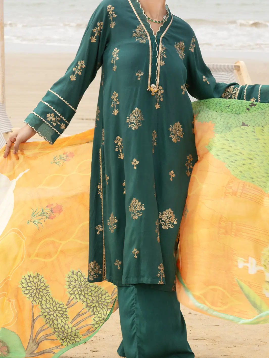 Green Viscose 3Pc Unstitched - Alp-3Ps-2043 1